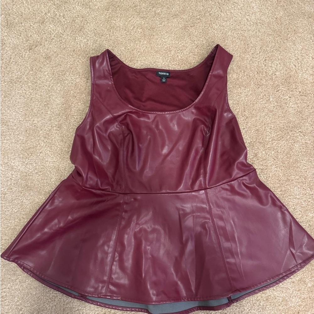 Torrid Maroon Faux Leather Peplum Blouse